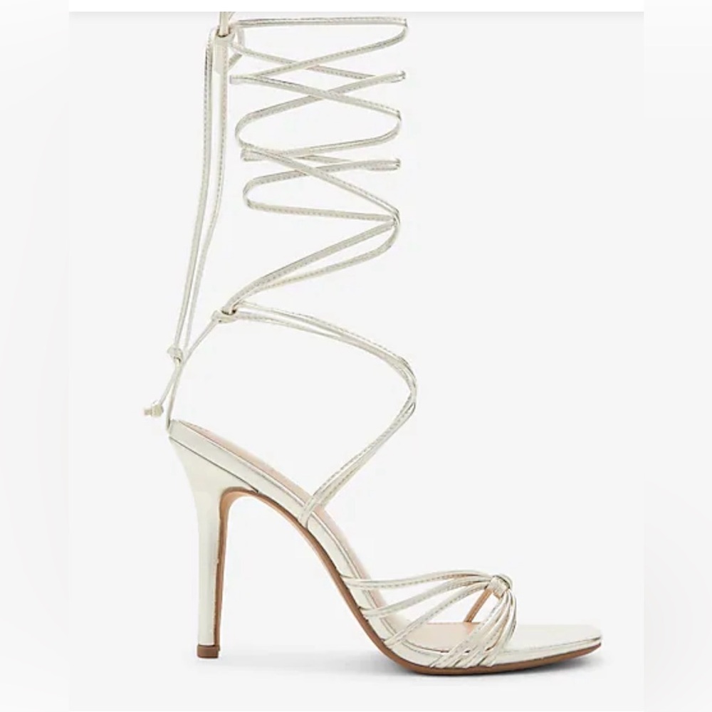 Express Strappy Lace Up Heeled Sandals, Size 10, Metallic Gold